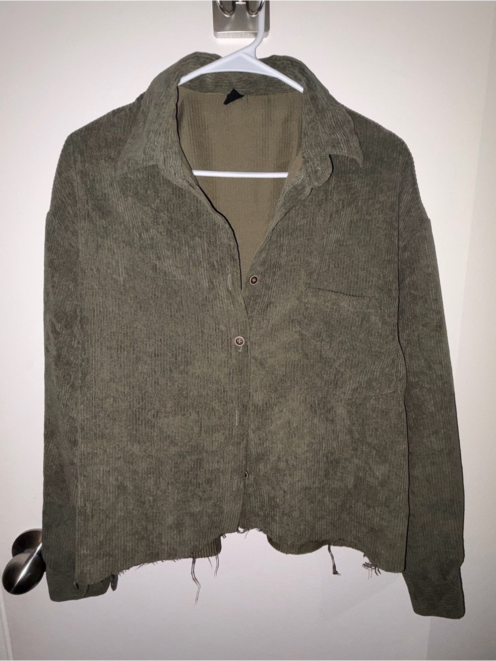 SHEIN Olive Green Corduroy Shirt Jacket